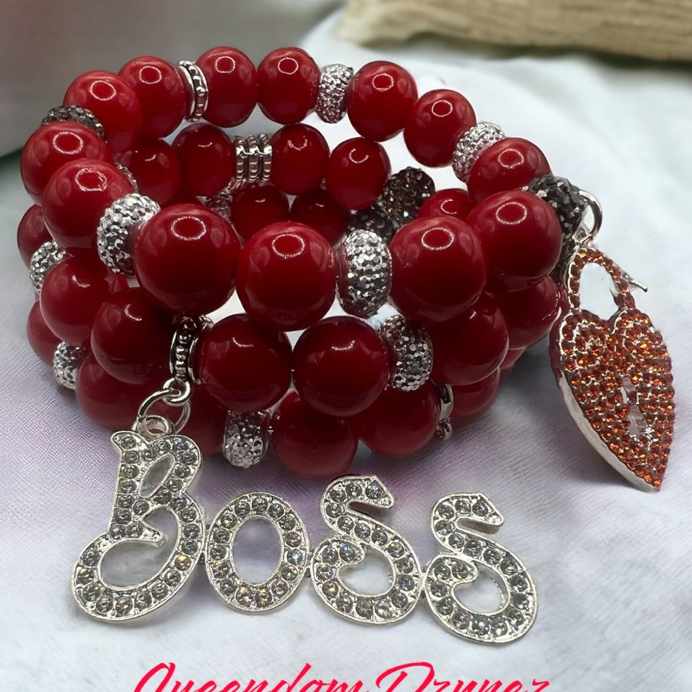 10MM Red beaded memory wire bracelet